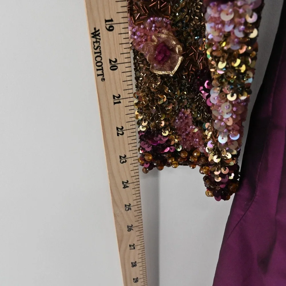Victoria Royal Beaded Dress Womens 10 Silk Gown‎ Purple Taffeta Bow Vintage 60s
